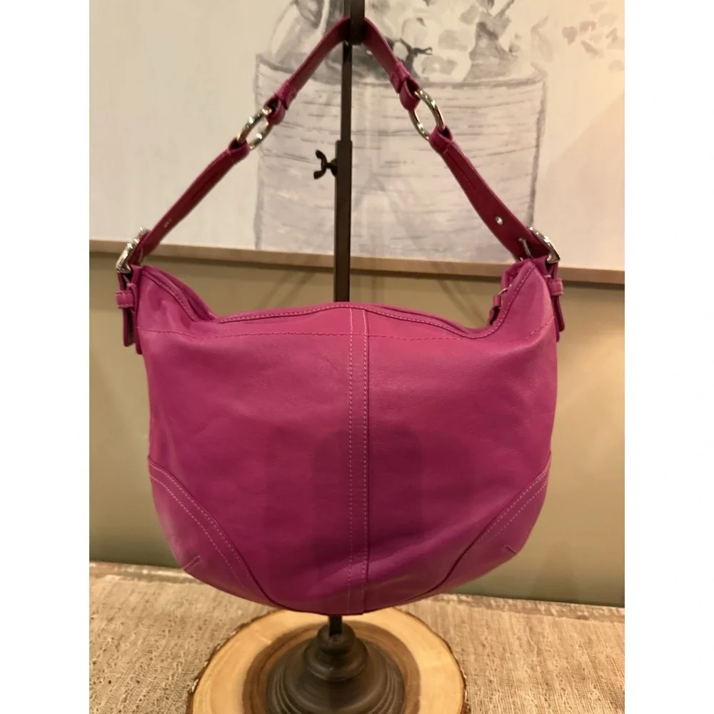 Coach Hobo Top Zip Raspberry Leather‎ Hobo Shoulder Bag  #3651  Rare Authentic